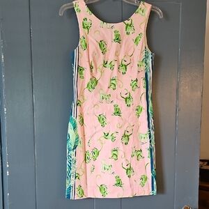 Lilly Pulitzer Pink and Green Monkey Print Shift Dress Size 0